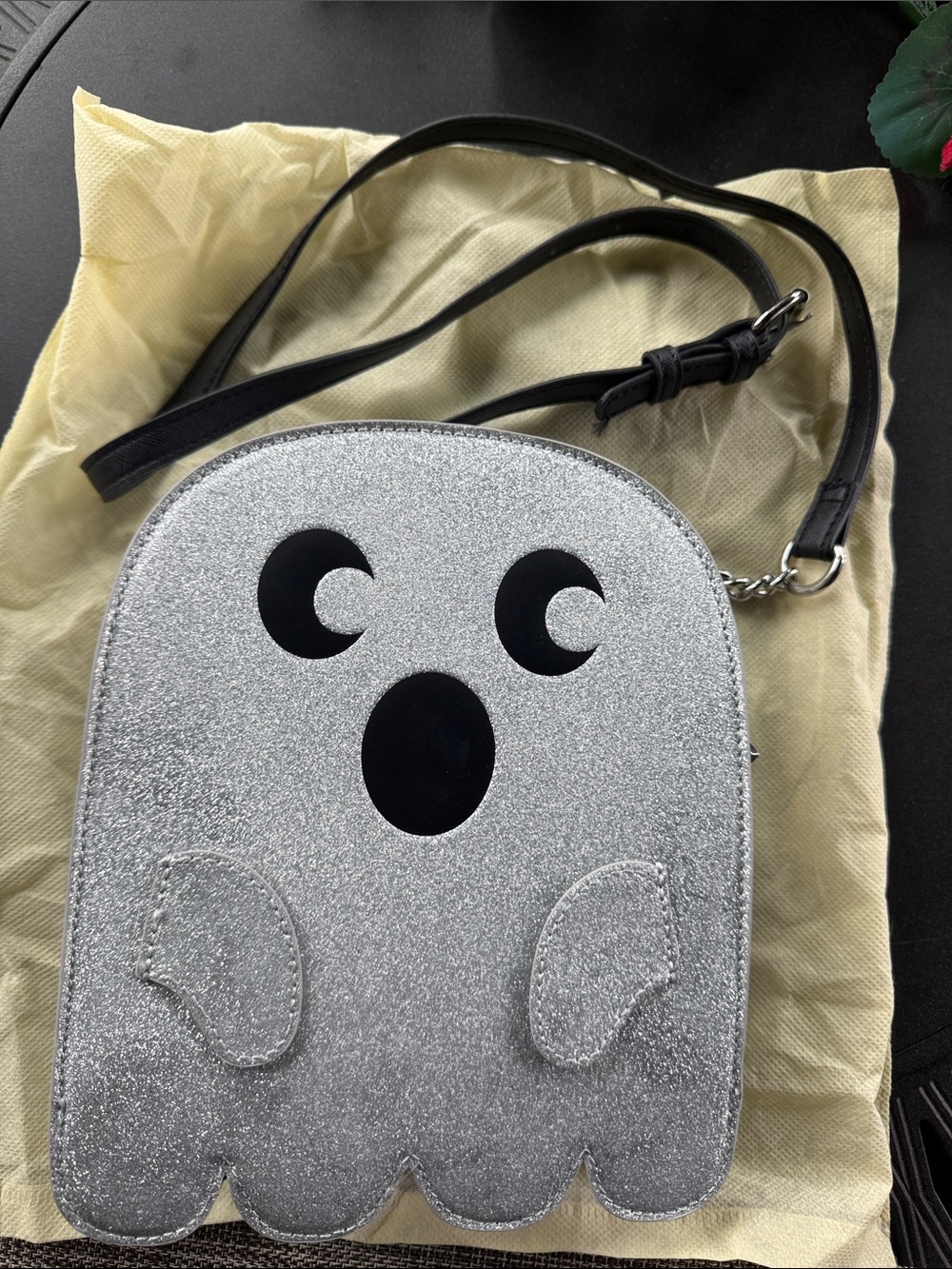 Women’s Silver Glitter Ghost Crossbody Bag- Halloween- Costume- fun